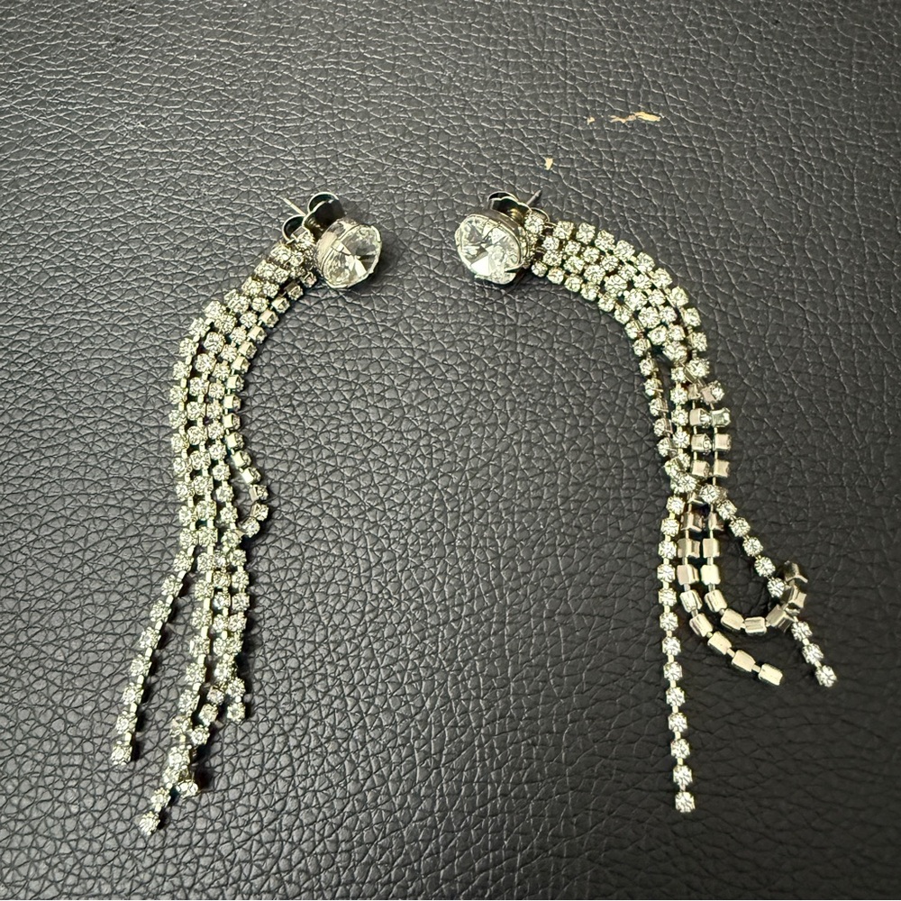 Elegant Silver Crystal Dangle Earrings